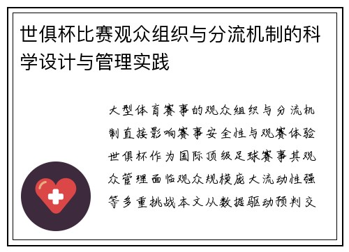 世俱杯比赛观众组织与分流机制的科学设计与管理实践